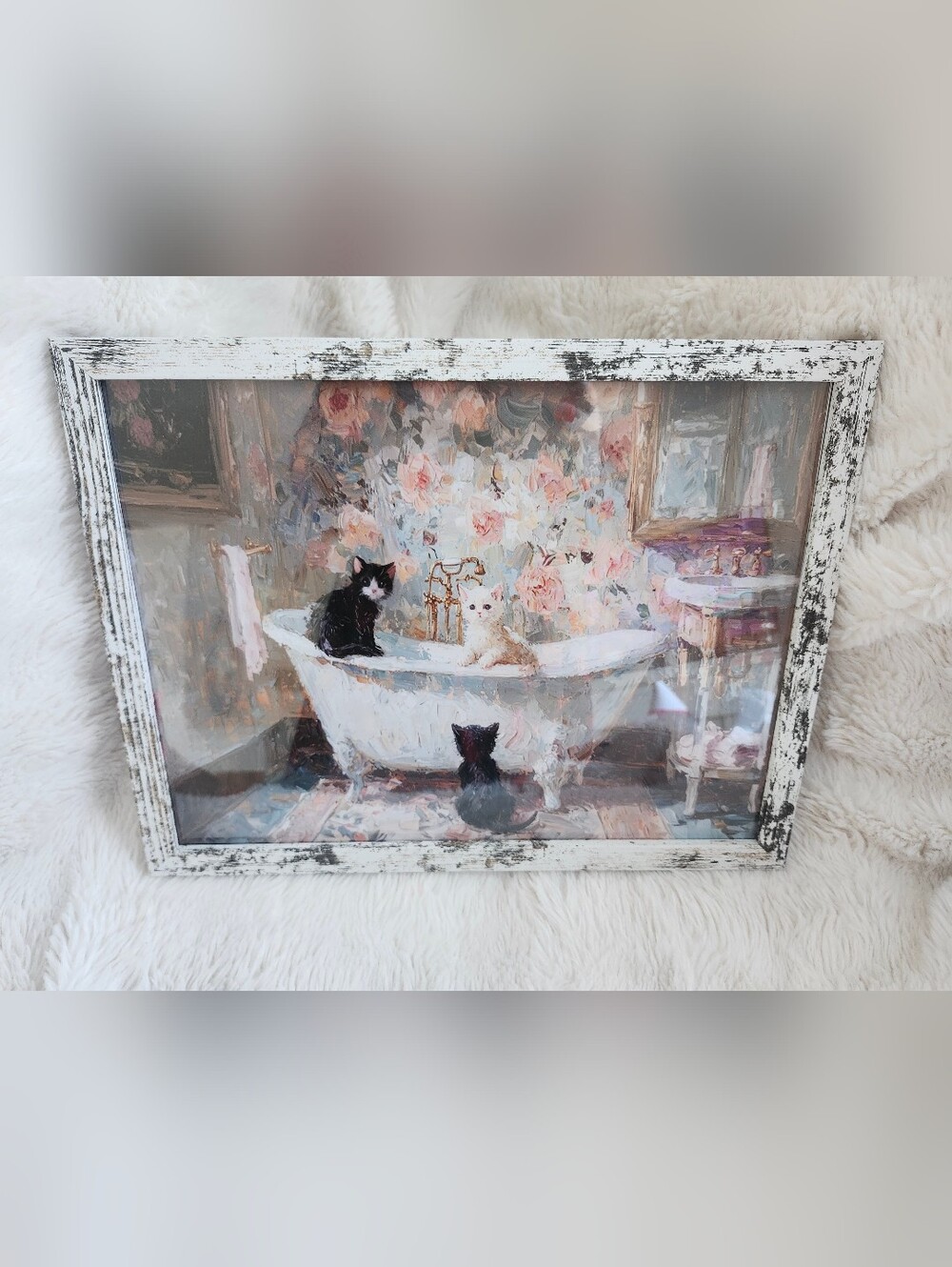 New Shabby Chic Cats Wall Art Print
